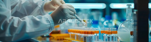 مفهوم البحث والتطوير العلمي في الكيمياء الحيوية، اجهزة وتقنيات حديثة ومتطورة، تطور وتقدم القطاع الطبي، مختبرات الفحوصات الطبية والتحاليل الكيمائية، استعمال الأنابيب الزجاجية المعقمة لتحليل العينات المختلفة