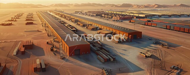 استخدام الوسائل المتطورة الحديثه في استيراد وتصدير البضاعة في السعودية, تجارة السلع والمنتجات المحلية عبر حاويات الشحن في الصحراء، مراكز شحن البضائع و الحاويات التجارية، الاقتصاد البري لنقل واستلام كونتينرات التخزين