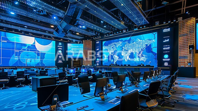 إقامة الندوات والمحاضرات في القاعات الضخمة بالمملكة العربية السعودية، استخدام الإجهزة الالكترونية الحديثة، رؤية مستقبلية سعودية 2030، معارض وفعاليات ترفيهية ثقافية، قاعة مؤتمرات مجهزة بالشاشات الكبيرة والأدوات والمعدات التقنية المتطورة