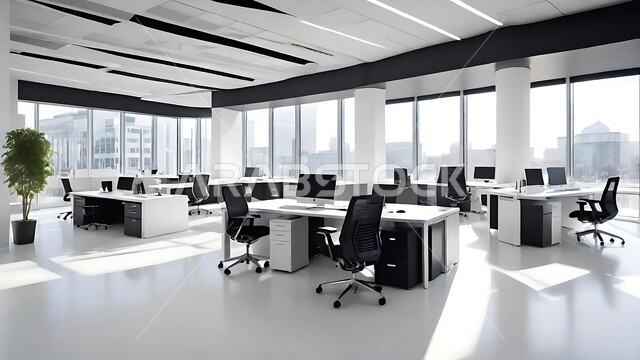 تجهيزات مكتبية حديثة بأثاث أنيق ومريح، تصميم عصري لمكاتب شركات المملكة العربية السعودية, تصاميم داخلية وديكورات راقية على الطراز الحديث,  واجهات زجاجية ضخمة في مكتب العمل