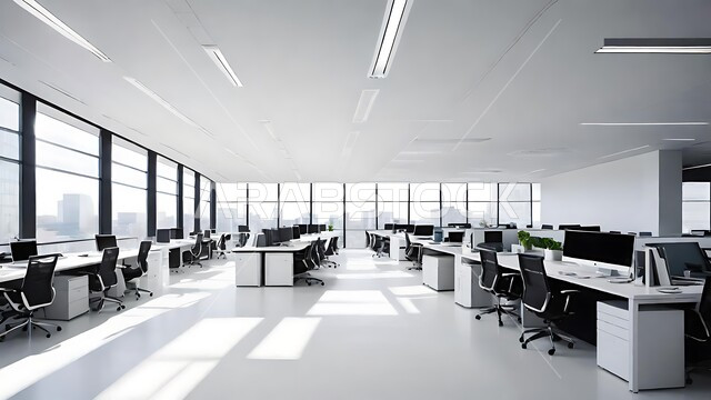 تصميم عصري لمكاتب شركات المملكة العربية السعودية, تجهيزات مكتبية حديثة بأثاث أنيق ومريح، تصاميم داخلية وديكورات راقية على الطراز الحديث,  واجهات زجاجية ضخمة في مكتب العمل