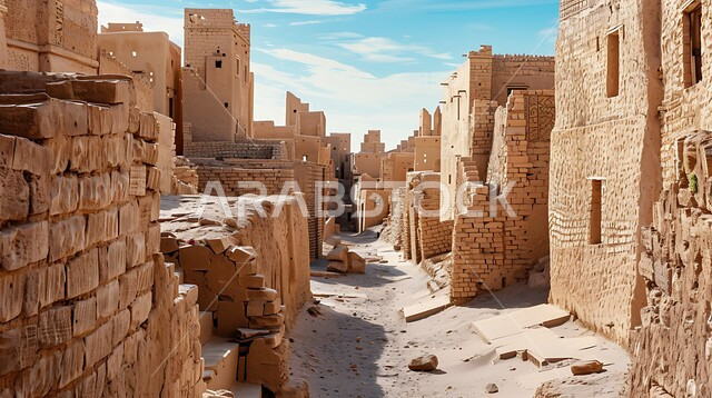  إبراز التراث التاريخي والثقافي الغني للمملكة، الفن المعماري القديم في المناطق التاريخية السياحية الوطنية، الدرعية العاصمة الأولى للسعودية، الأزقة القديمة والمباني الطينية في وضح النهار