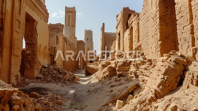  إبراز التراث التاريخي والثقافي الغني للمملكة، الفن المعماري القديم في المناطق التاريخية السياحية الوطنية، الدرعية العاصمة الأولى للسعودية، الأزقة القديمة والمباني الطينية في وضح النهار