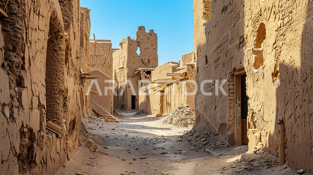  إبراز التراث التاريخي والثقافي الغني للمملكة، الفن المعماري القديم في المناطق التاريخية السياحية الوطنية، الدرعية العاصمة الأولى للسعودية، الأزقة القديمة والمباني الطينية في وضح النهار