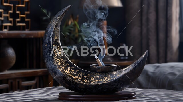 التطيب والتعطر باطيب الروائح والعطور، أصالة العادات والتقاليد في المملكة العربية السعودية، منظر الدخان المنتشر من البخور، منتج وطني محلي سعودي، مبخرة تقليدية مزخرفة في مكان تراثي، خشب العود الفاخر والفحم