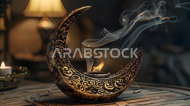 منظر الدخان المنتشر من البخور، منتج وطني محلي سعودي، مبخرة تقليدية مزخرفة في مكان تراثي، خشب العود الفاخر والفحم، التعطر والتطيب باطيب الروائح والعطور، أصالة العادات والتقاليد في المملكة العربية السعودية