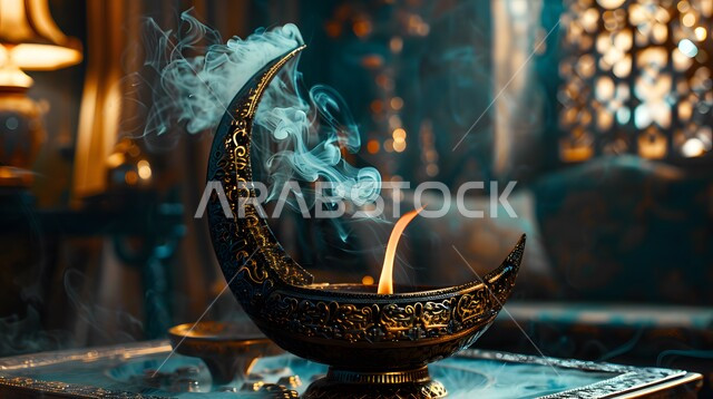 التعطر والتطيب باطيب الروائح والعطور، أصالة العادات والتقاليد في المملكة العربية السعودية، منظر الدخان المنتشر من البخور، منتج وطني محلي سعودي، مبخرة تقليدية مزخرفة في مكان تراثي، خشب العود الفاخر والفحم