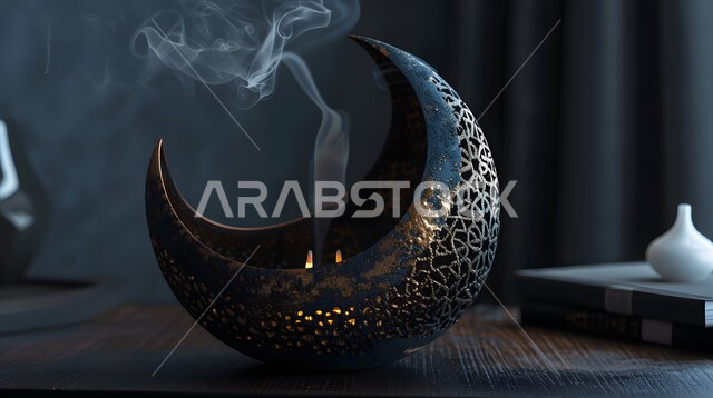 أصالة العادات والتقاليد في المملكة العربية السعودية، التطيب والتعطر باطيب الروائح والعطور، خشب العود الفاخر والفحم، منظر الدخان المنتشر من البخور، منتج وطني محلي سعودي، مبخرة  معدنية تقليدية مزخرفة