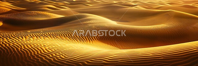التلال و الهضاب في المناطق الطبيعية الصحراوية، البيئة الرملية وقت النهار، صورة بانورامية للرمال الذهبية الناعمة المتموجة والكثبان في صحراء المملكة العربية السعودية, خلفية الطبيعه