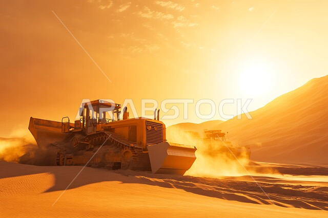  التطور والتحديث وإعادة الإعمار للمنشآت والمباني في المملكة العربية السعودية, آلات ومعدات ثقيلة, جرافة تعمل على رفع وتعبئة الرمال والحصى، مفهوم الهندسة والبناء والتطوير، مهن ووظائف هندسية