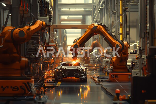 الاعتماد على أذرع الآلات في عمليات الإصلاح واللحام، استخدام روبوتات متطورة في تصنيع السيارات والمركبات, التشغيل الآلي لخطوط الانتاج في معامل ومصانع المملكة, دمج التكنولوجيا والتقنيات الحديثة في مجال الميكانيك, تحقيق الثورة الصناعية، رؤية سعودية مستقبلية 2030