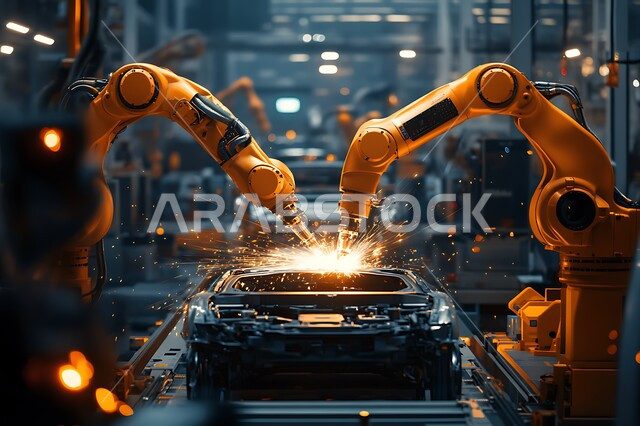 الاعتماد على أذرع الآلات في عمليات الإصلاح واللحام، استخدام روبوتات متطورة في تصنيع السيارات والمركبات, التشغيل الآلي لخطوط الانتاج في معامل ومصانع المملكة, دمج التكنولوجيا والتقنيات الحديثة في مجال الميكانيك, تحقيق الثورة الصناعية، رؤية سعودية مستقبلية 2030