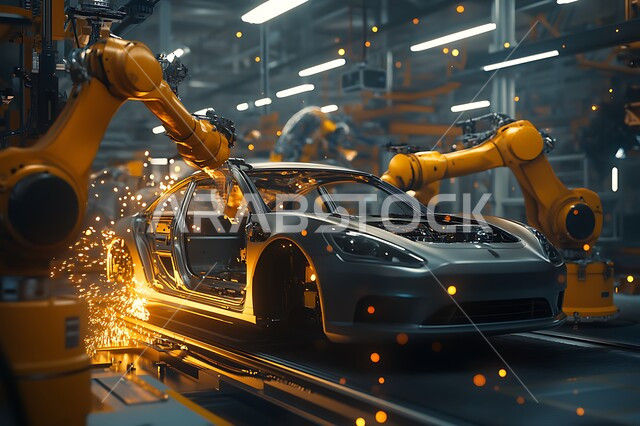 Automation of production lines in the Kingdom's factories and plants, integration of modern technology and techniques in the field of mechanics, achieving the industrial revolution, Saudi Vision 2030, reliance on machine arms in repair and welding operations, use of advanced robots in the manufacture of cars and vehicles