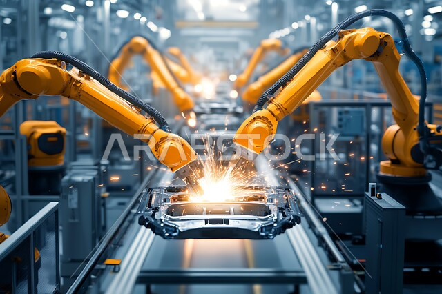  دمج التكنولوجيا والتقنيات الحديثة في مجال الميكانيك، استخدام روبوتات متطورة في تصنيع السيارات والمركبات, التشغيل الآلي لخطوط الانتاج في معامل ومصانع المملكة, تحقيق الثورة الصناعية، رؤية سعودية مستقبلية 2030، الاعتماد على أذرع الآلات في عمليات الإصلاح واللحام