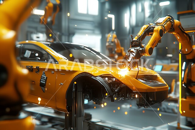 استخدام روبوتات متطورة في تصنيع السيارات والمركبات, التشغيل الآلي لخطوط الانتاج في معامل ومصانع المملكة, دمج التكنولوجيا والتقنيات الحديثة في مجال الميكانيك, تحقيق الثورة الصناعية، رؤية سعودية مستقبلية 2030، الاعتماد على أذرع الآلات في عمليات الإصلاح واللحام