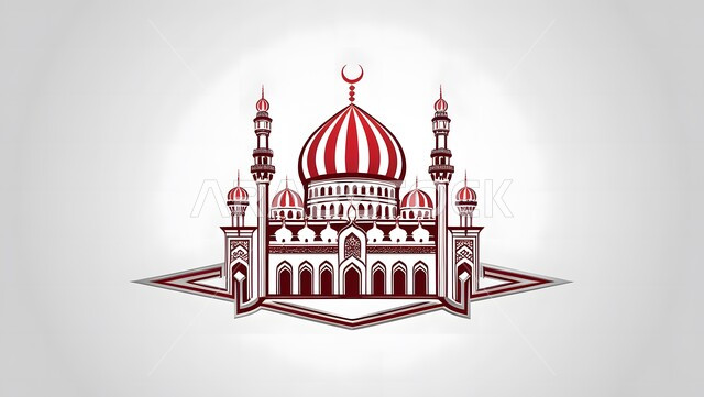 مفهوم العبادة والتقرب إلى الله تعالى،أماكن العبادة والصلاة والخشوع،رسوم لمساجد إسلامية،الفن الهندسي المعماري على الطراز الاسلامي،خلفية رمادية