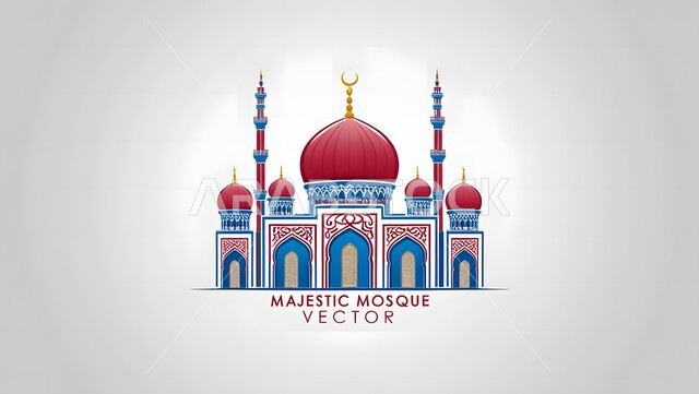 رسوم لمساجد إسلامية، الفن الهندسي المعماري على الطراز الاسلامي،مفهوم العبادة والتقرب إلى الله تعالى،أماكن العبادة والصلاة والخشوع، خلفيه رماديه