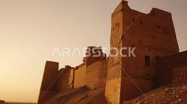 الهندسة المعمارية للمباني الطينية القديمة، الأصالة والعراقة والتمسك بالتراث السعودي، مناطق ومعالم أثرية سياحية، الحضارة القديمة في مدينة الرياض، قلعة مصمك التاريخية في المملكة العربية السعودية عند الغروب، أماكن جذب السياح والزوار