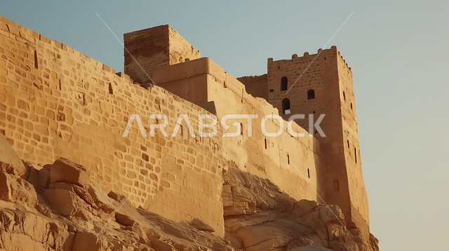 الأصالة والعراقة والتمسك بالتراث السعودي، مناطق ومعالم أثرية سياحية، الحضارة القديمة في مدينة الرياض، قلعة مصمك التاريخية في المملكة العربية السعودية في النهار، أماكن جذب السياح والزوار، الهندسة المعمارية للمباني الطينية القديمة