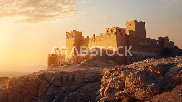 الهندسة المعمارية للمباني الطينية القديمة، الأصالة والعراقة والتمسك بالتراث السعودي، مناطق ومعالم أثرية سياحية، الحضارة القديمة في مدينة الرياض، قلعة مصمك التاريخية في المملكة العربية السعودية عند الغروب، أماكن جذب السياح والزوار