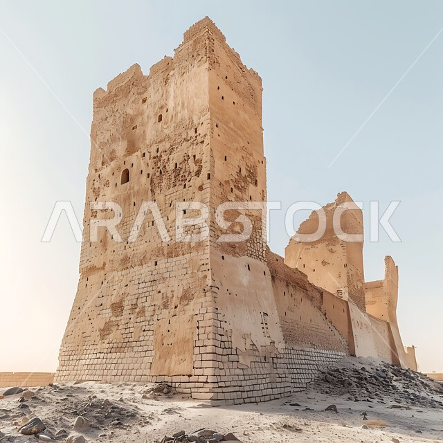 الأصالة والعراقة والتمسك بالتراث السعودي، مناطق ومعالم أثرية سياحية، الحضارة القديمة في مدينة الرياض، قلعة مصمك التاريخية في المملكة العربية السعودية في النهار، أماكن جذب السياح والزوار، الهندسة المعمارية للمباني الطينية القديمة