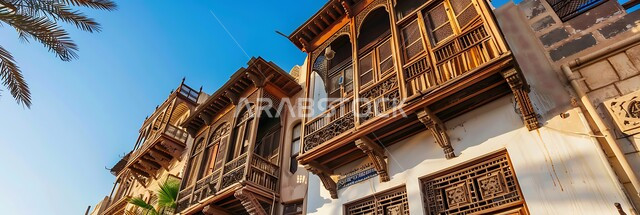 الشرفات والنوافذ الخشبية والتصميمات المعقدة للبناء المعماري العربي القديم، الفنون والتصاميم الهندسية والتراث العربي في مدينه جدة، المعالم والأماكن التاريخية السياحية المشهورة في السعودية، المباني الأثرية المصنوعة من الحجر المرجاني في البلد التاريخي