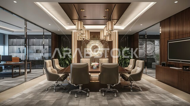 تصميمات وديكورات داخلية أنيقة مع أثاث فخم ومريح لغرف المكاتب، هندسة معمارية متطورة، غرف للقراءة والجلوس، مكتب عمل بواجهة زجاجية كبيرة، تصميم عصري حديث لمكاتب الشركات السعودية.