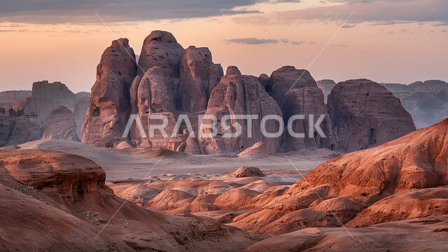  القمم والمرتفعات الجبلية وسط البيئة الرمليه، المناظر الطبيعية في المناطق الصحراوية في المملكة العربيه السعودية، معالم اثرية تاريخية قديمة، اماكن سياحية مشهورة، التكوينات والتشكيلات الصخرية في صحراء محافظة العلا