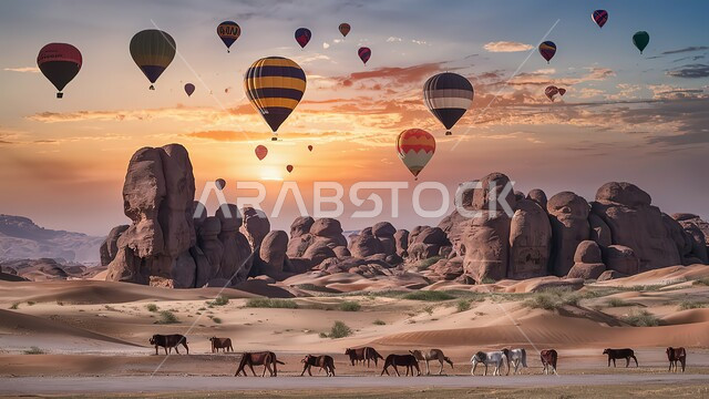 معالم أثرية قديمة تاريخية، المناطيد المحلقة في سماء المملكة العربية السعودية, التشكيلات والتكوينات الصخرية في أماكن القمم والمرتفعات الجبلية، الأنشطة الترفيهية في المناطق الصحراوية, الطيران في بالون الهواء الساخن, وجهة عائلية سياحية طبيعية