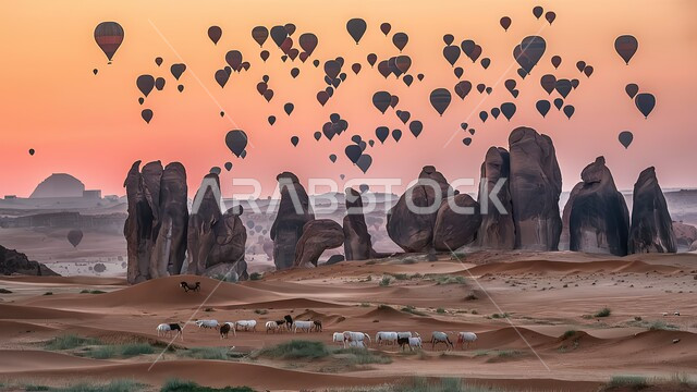 معالم أثرية قديمة تاريخية، المناطيد المحلقة في سماء المملكة العربية السعودية, التشكيلات والتكوينات الصخرية في أماكن القمم والمرتفعات الجبلية، الأنشطة الترفيهية في المناطق الصحراوية, الطيران في بالون الهواء الساخن, وجهة عائلية سياحية طبيعية