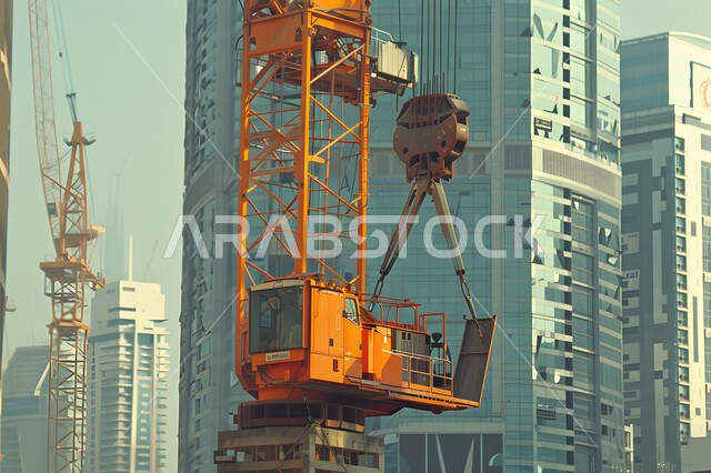 مبنى قيد الانشاء في المملكة العربية السعودية, الآلات والمعدات الثقيلة والرافعات والسقالات العالية, مفهوم الهندسة الانشائية والمعمارية, أعمال البناء وصب الخرسانات ووضع الأساسات, تنفيذ مخطط الإعمار وتشكيل الهيكل المعدني