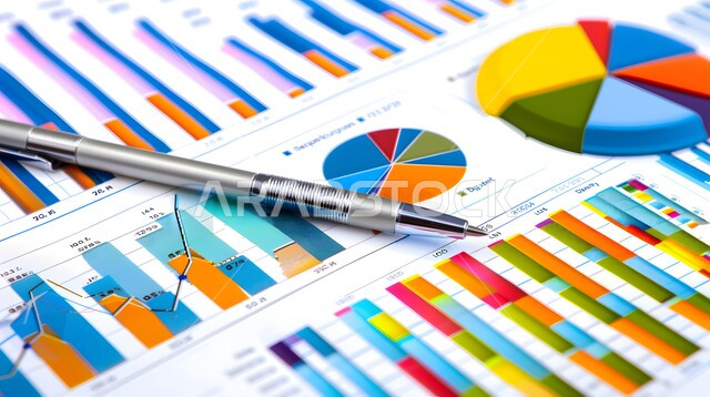 الرسم البياني الشريطي والخطي الموضح للمؤشرات الاقتصادية حول العالم، تحليل البيانات المالية والمصرفية، مراقبة الرسوم والمخططات البيانية، دمج التكنولوجيا المتطورة مع العمل، سوق البورصة العالمي، تداول العملة الرقمية، مفهوم التجارة والاقتصاد، ارتفاع وانخفاض الأسهم 