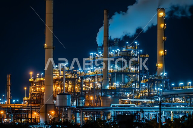 إضاءة الأبراج والهياكل المعدنية ليلاً, النهضة بالاقتصاد الوطني السعودي، مصانع ومعامل النفط في المملكة العربية السعودية، مصفاة تكرير النفط والغاز, مفهوم هندسة البترول في دول الخليج, مستودعات وخزانات كبيرة وضخمة, صناعات ومشاريع بتروكيماوية