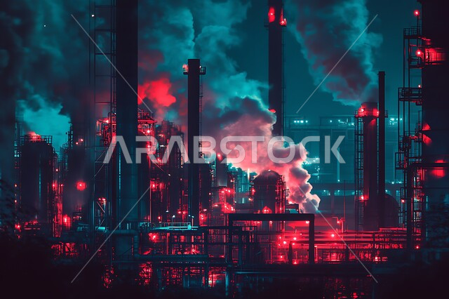 إضاءة الأبراج والهياكل المعدنية ليلاً, النهضة بالاقتصاد الوطني السعودي، مصانع ومعامل النفط في المملكة العربية السعودية، مصفاة تكرير النفط والغاز, مفهوم هندسة البترول في دول الخليج, مستودعات وخزانات كبيرة وضخمة, صناعات ومشاريع بتروكيماوية