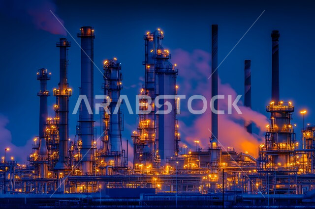 إضاءة الأبراج والهياكل المعدنية ليلاً, النهضة بالاقتصاد الوطني السعودي، مصانع ومعامل النفط في المملكة العربية السعودية، مصفاة تكرير النفط والغاز, مفهوم هندسة البترول في دول الخليج, مستودعات وخزانات كبيرة وضخمة, صناعات ومشاريع بتروكيماوية