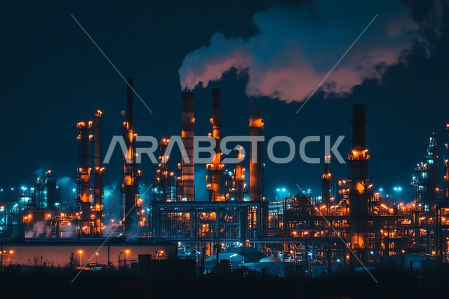 إضاءة الأبراج والهياكل المعدنية ليلاً, النهضة بالاقتصاد الوطني السعودي، مصانع ومعامل النفط في المملكة العربية السعودية، مصفاة تكرير النفط والغاز, مفهوم هندسة البترول في دول الخليج, مستودعات وخزانات كبيرة وضخمة, صناعات ومشاريع بتروكيماوية