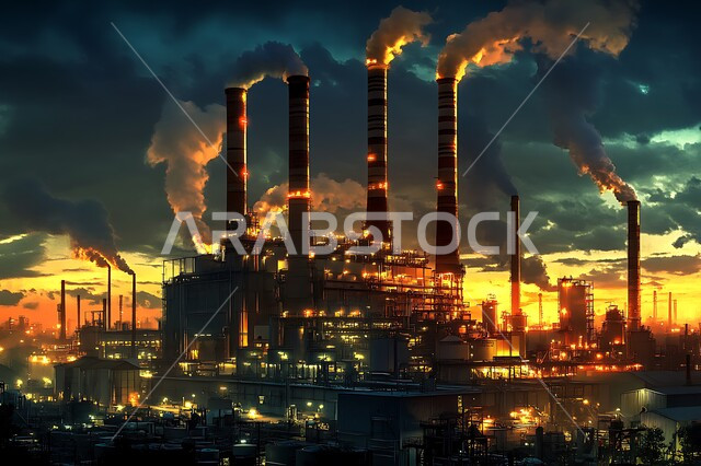 إضاءة الأبراج والهياكل المعدنية ليلاً, النهضة بالاقتصاد الوطني السعودي، مصانع ومعامل النفط في المملكة العربية السعودية، مصفاة تكرير النفط والغاز, مفهوم هندسة البترول في دول الخليج, مستودعات وخزانات كبيرة وضخمة, صناعات ومشاريع بتروكيماوية