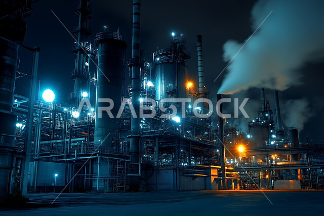 إضاءة الأبراج والهياكل المعدنية ليلاً, النهضة بالاقتصاد الوطني السعودي، مصانع ومعامل النفط في المملكة العربية السعودية، مصفاة تكرير النفط والغاز, مفهوم هندسة البترول في دول الخليج, مستودعات وخزانات كبيرة وضخمة, صناعات ومشاريع بتروكيماوية