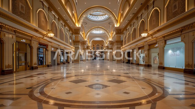 التصميم الداخلي لمركز تسوق راقي في المملكة العربية السعودية, ديكور فني داخل متجر بيع, الفن الهندسي المعماري في البناء الحديث للأسواق المحلية