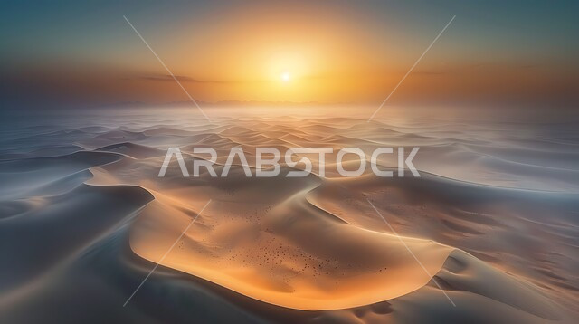 التكوينات والتشكيلات الرملية في صحراء المملكة العربية السعودية, الرمال الذهبية الناعمة في البيئة الصحراوية, التضاريس والمرتفعات والقمم الجبلية في البراري, خلفية الطبيعة وقت غروب الشمس