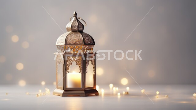  المصابيح المعدنية المضاءة في الأجواء الرمضانية الروحانية, زينة و أنوار شهر رمضان المبارك، تحف و اكسسوارات مميزة للاحتفال بقدوم شهر الخير, الاحتفال بالأعياد الدينية الإسلامية في المملكة العربية السعودية، خلفية ضبابية