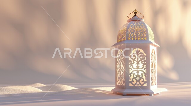 مفهوم البهجة بقدوم شهر الخير،  زينة وديكورات رمضان المبارك، فانوس عربي مزخرف بزخارف إسلامية، الأجواء الروحانية المتميزة، الاحتفال بالمناسبات والأعياد الدينية في المملكة العربية السعودية