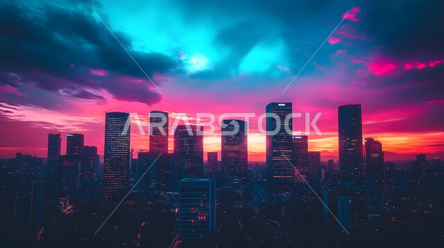 بناء مستقبل حضاري ومتطور، أماكن ومعالم سياحية مشهورة، منظر تخيلي مستقبلي للتقدم و النمو العمراني, المباني والمنشآت التجارية الشاهقة، رؤية سعودية مستقبلية 2030 , الفن الهندسي المعماري للأبراج وناطحات السحاب