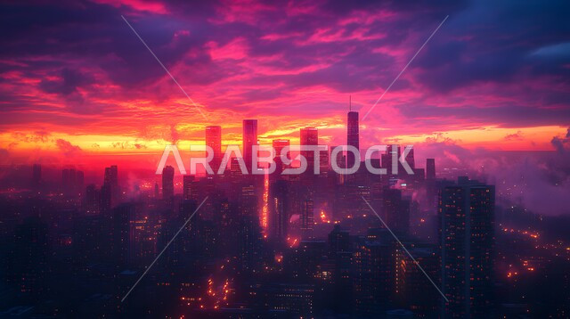 الفن الهندسي المعماري للأبراج وناطحات السحاب، بناء مستقبل حضاري ومتطور، أماكن ومعالم سياحية مشهورة، منظر تخيلي مستقبلي للتقدم و النمو العمراني, المباني والمنشآت التجارية الشاهقة، رؤية سعودية مستقبلية 2030 