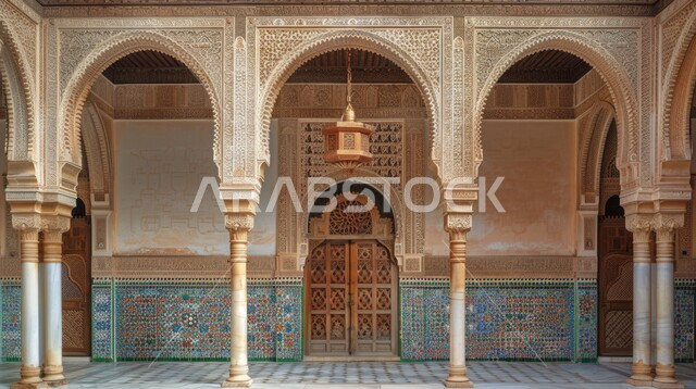 مفهوم العبادة والتقرب إلى الله، تصميمات وديكورات دينية، الزخارف والنقوش الاسلامية للأقواس والأعمدة الداخلية للجوامع، الفن الهندسي المعماري للمساجد في المملكة العربية السعودية،  أماكن دينية مقدسة
