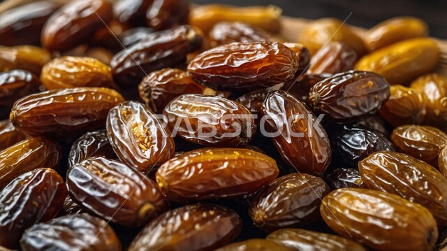 Types of luxury dates in Saudi Arabia, a natural source of sugars, a delicious hospitality on Islamic occasions and holidays, a meal with high nutritional value, a close-up of healthy dates from the Kingdom's palm trees, local and national agricultural fruits and crops
