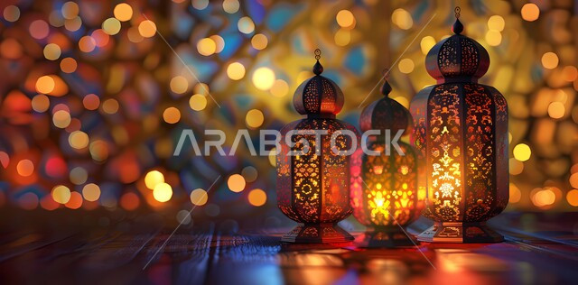 استقبال رمضان المبارك, ديكورات وأنوار وزينة المناسبات الدينية الإسلامية ,الأجواء الرمضانية الروحانية, فوانيس عربية معدنية مزخرفة, تحف تقليدية للاحتفال بقدوم شهر الخير