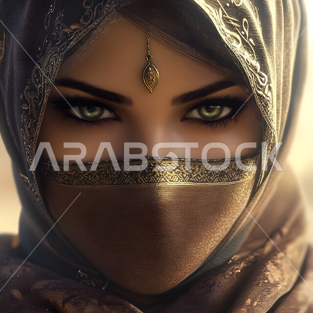 مفهوم الأناقة و الأنوثة, الاهتمام بالمظهر الخارجي, صورة مقربة لشابة عربية خليجية عربية سعودية ترتدي الحجاب تنظر إلى الكاميرا بإيماءات الثقة بالنفس, أزياء محجبات عصرية