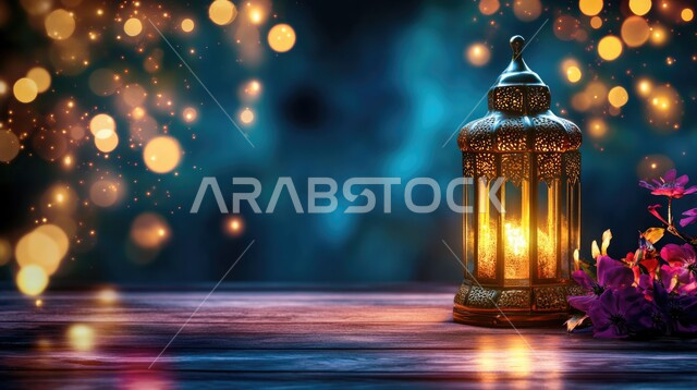 مفهوم العبادة والطاعة والتقرب إلى الله ،السرور والبهجة بقدوم شهر الخير  ،زينة وديكورات على الطراز العربي الإسلامي  للأعياد والمناسبات الدينية  ،الفوانيس العربية المزخرفة المضيئة ،اضاءة وزينة شهر رمضان المبارك  ، الأجواء الرمضانية الروحانية ،خلفية ملونة