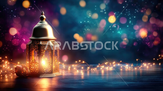 اضاءة وزينة شهر رمضان المبارك ،مفهوم العبادة والطاعة والتقرب إلى الله ،السرور والبهجة بقدوم شهر الخير  ،زينة وديكورات على الطراز العربي الإسلامي  للأعياد والمناسبات الدينية  ،الفوانيس العربية المزخرفة المضيئة ،الأجواء الرمضانية الروحانية ،خلفية ملونة